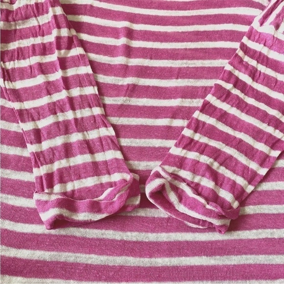 Lauren Ralph Lauren 100% Linen Top Shirt Womens L Pink White Striped 3/4 Sleeve - Picture 3 of 8
